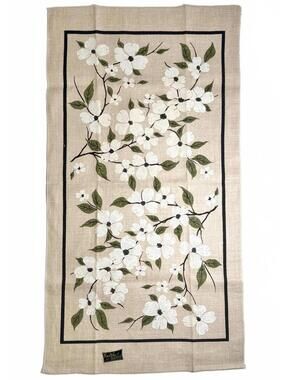 Vintage Kay Dee Handprints Dogwood Blossom Pure Linen Tea Towel Rhode Island USA